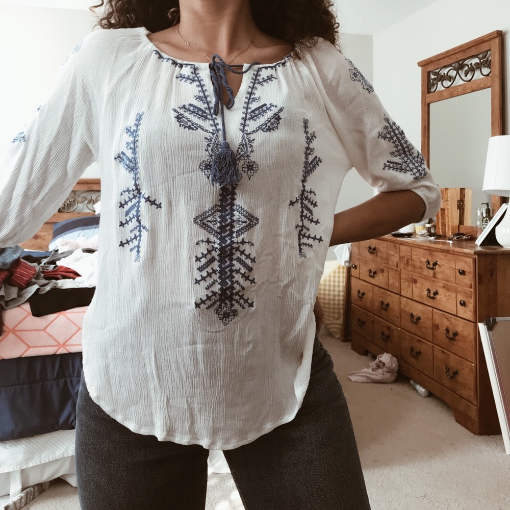 White and blue delicate blouse